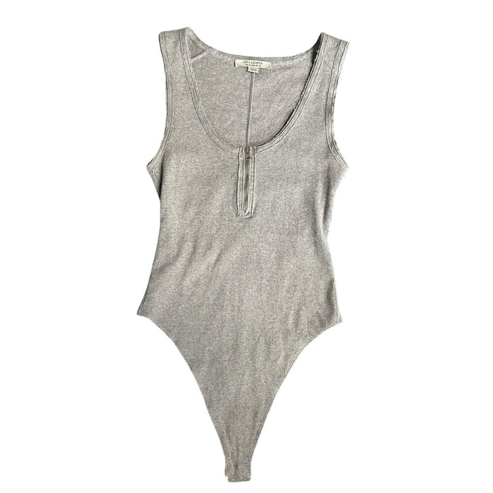 All Saints Alicia Gray Ribbed Sleeveless Bodysuit Size 6 - Picture 5 of 8